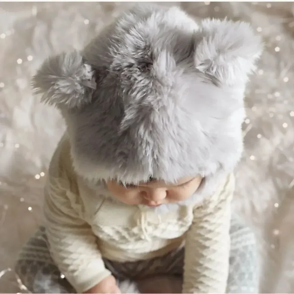 Restoration Hardware LUXE Fur Baby Animal Hood - Grey - 12 Months NWT